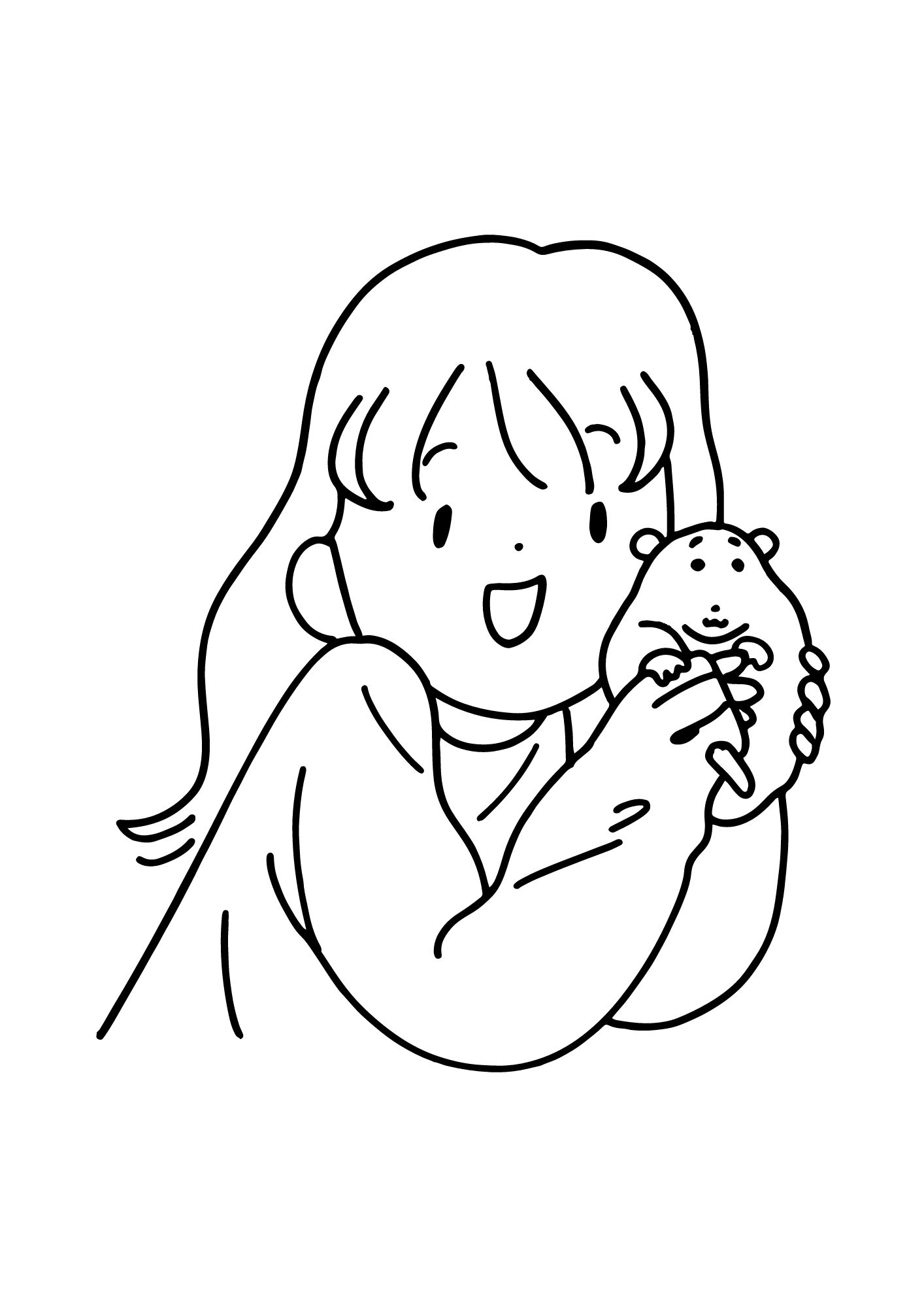 coloring page girl with a hamster in her hands