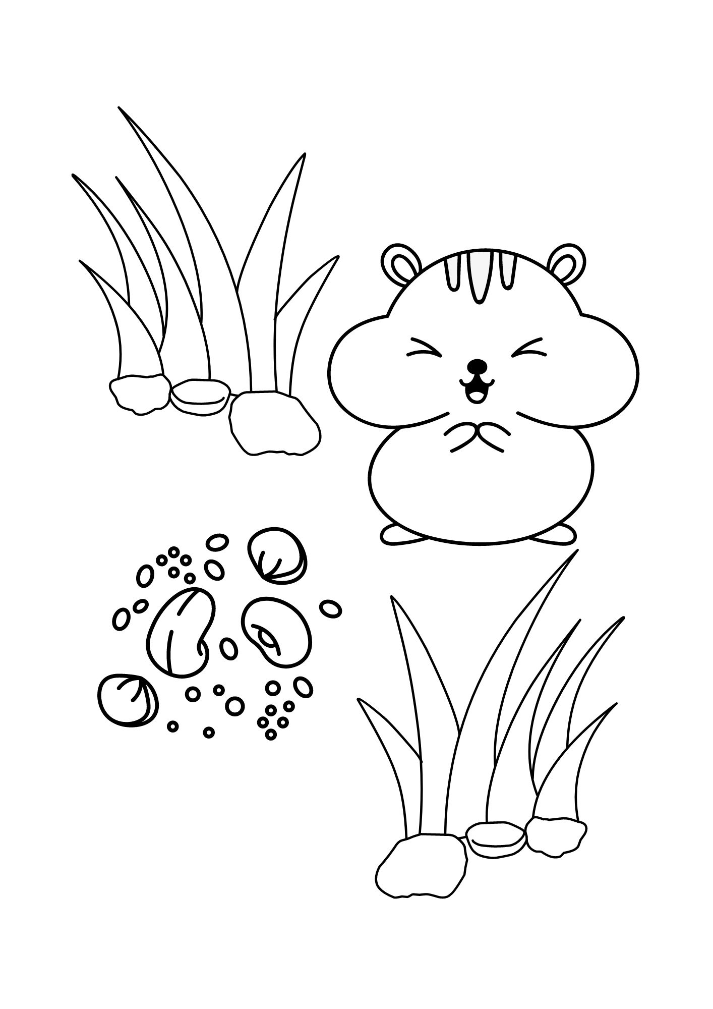hamster in the grass with seeds coloring page