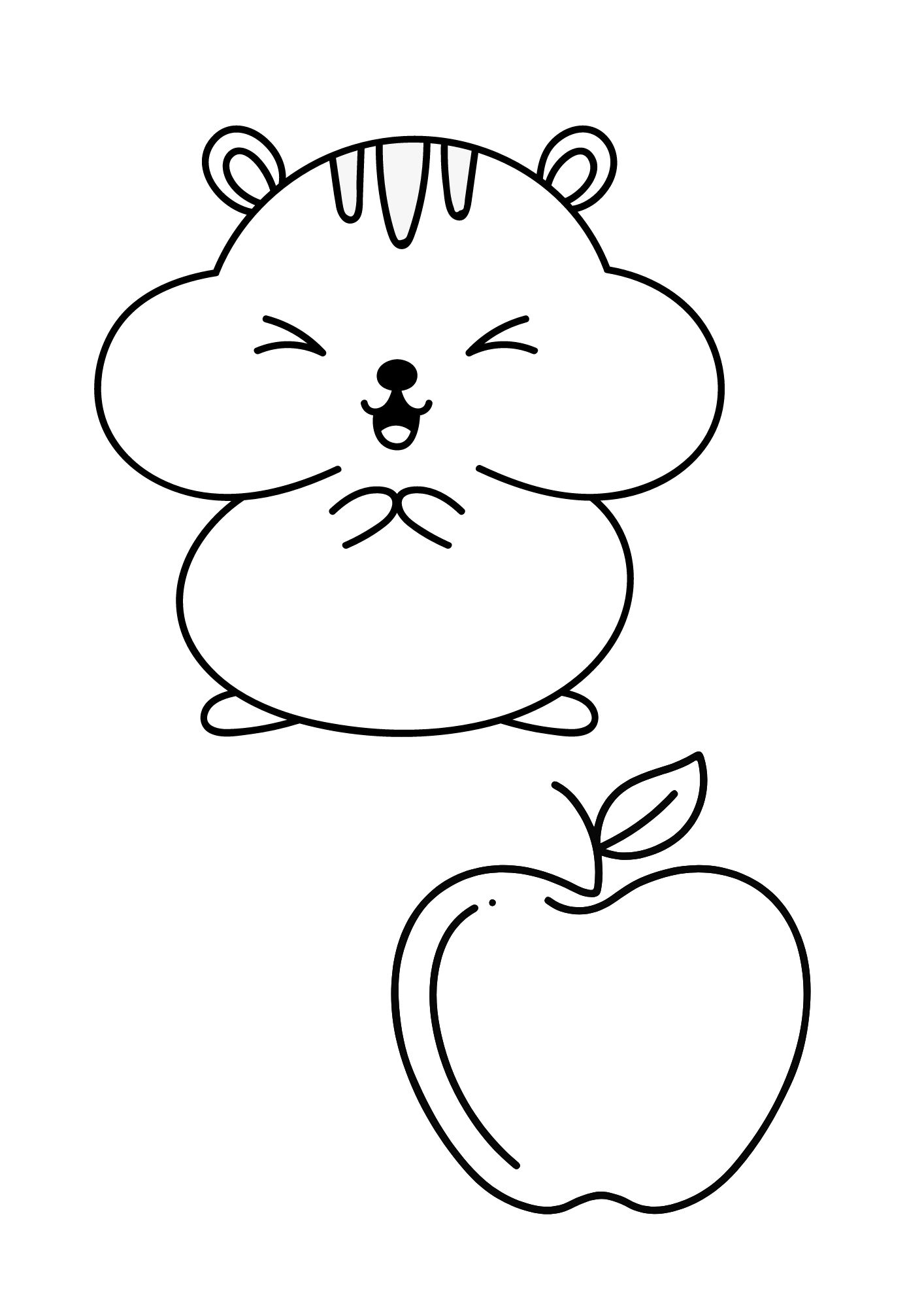 hamster with an apple coloring page