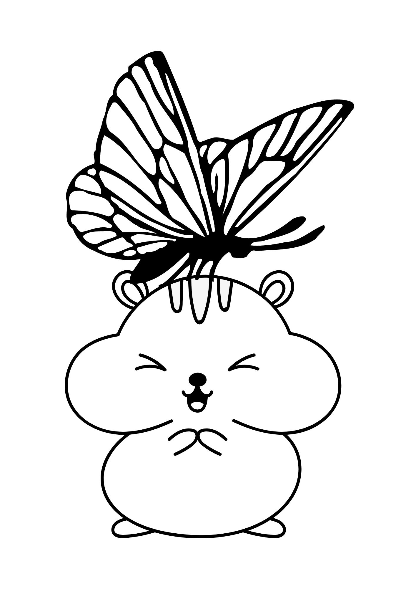 hamster with a butterfly on his head coloring page