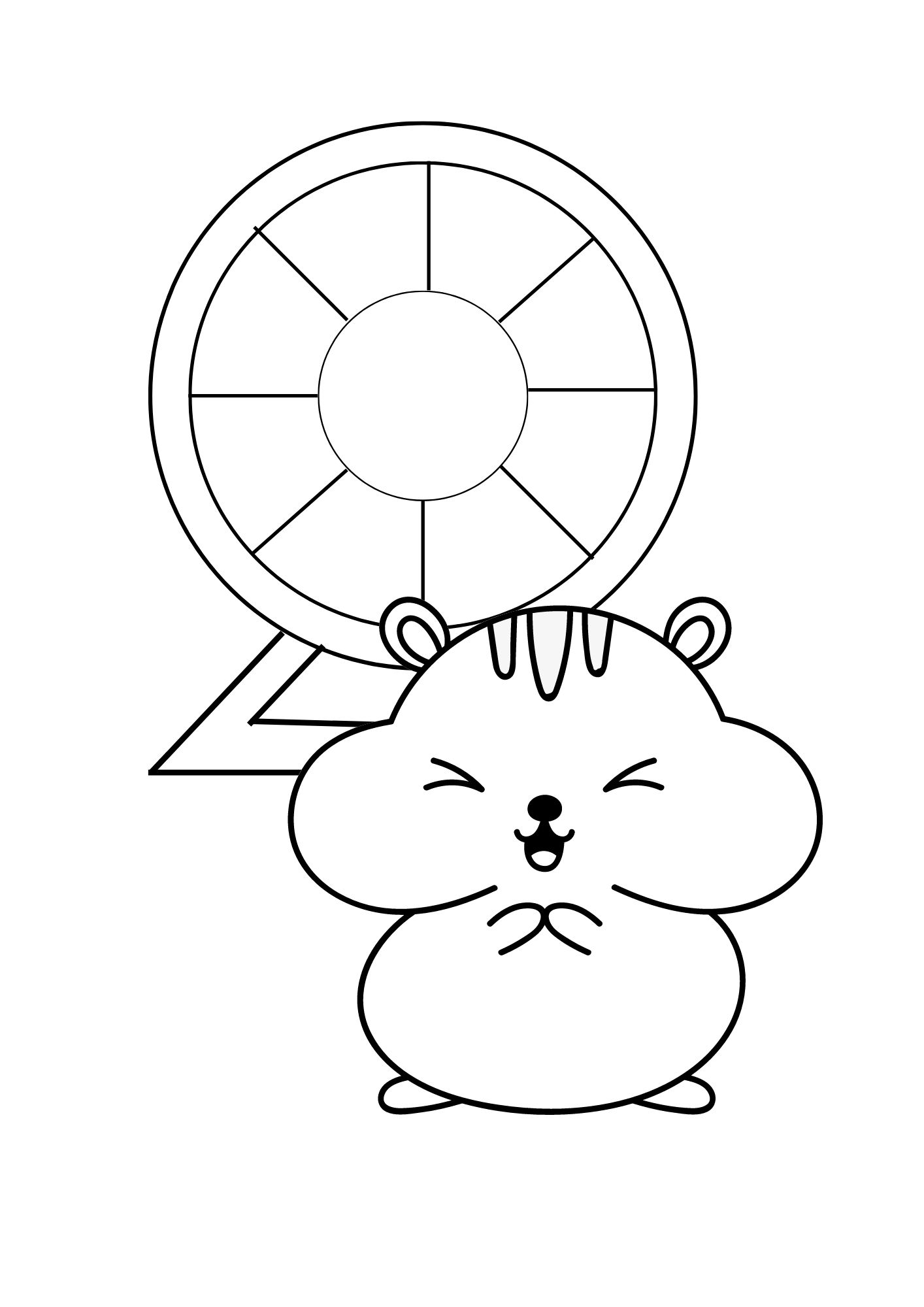 hamster in front of a hamster wheel coloring page